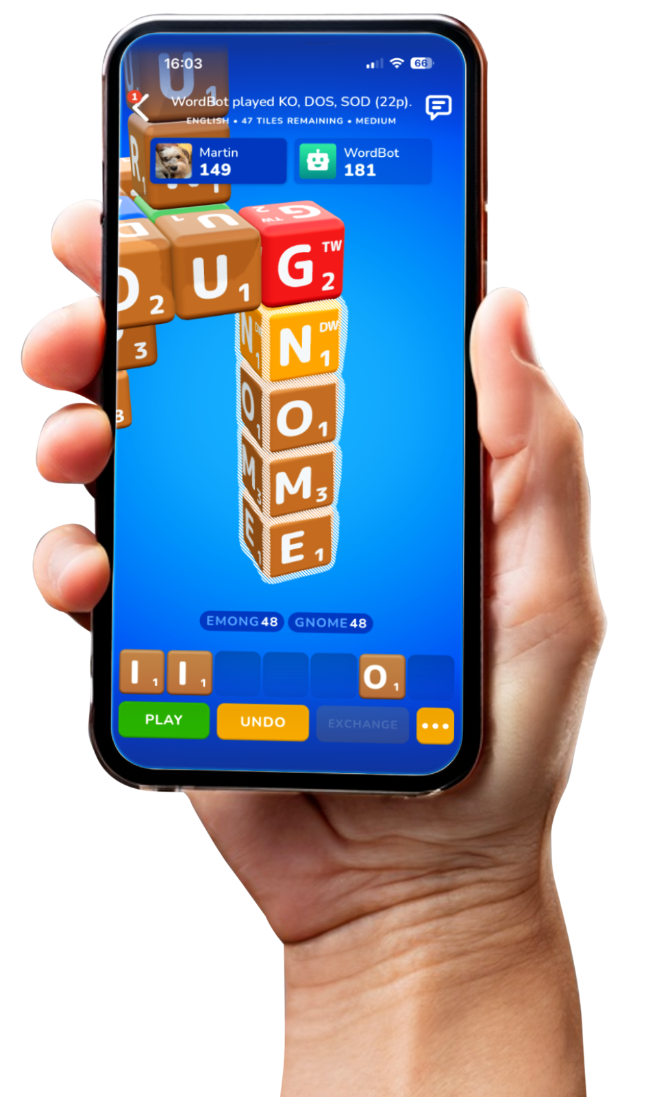 Wordnerd 3D on a phone